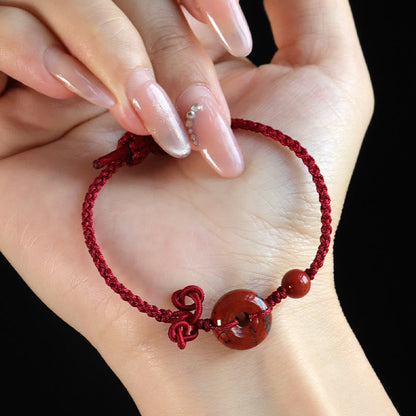 Bracelet porte-bonheur en pierres de Bouddha, jaspe rouge, quartz rose, diverses roches naturelles, boucle de paix, nœud