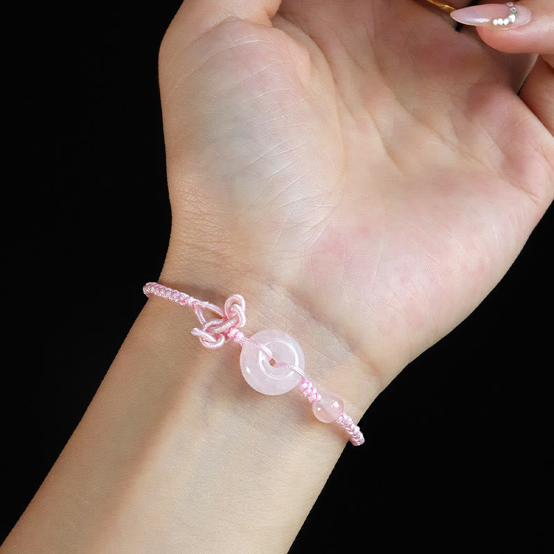 Bracelet porte-bonheur en pierres de Bouddha, jaspe rouge, quartz rose, diverses roches naturelles, boucle de paix, nœud