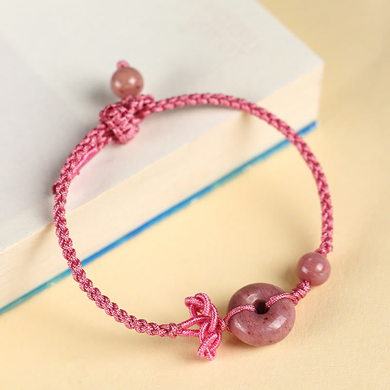 Bracelet porte-bonheur en pierres de Bouddha, jaspe rouge, quartz rose, diverses roches naturelles, boucle de paix, nœud