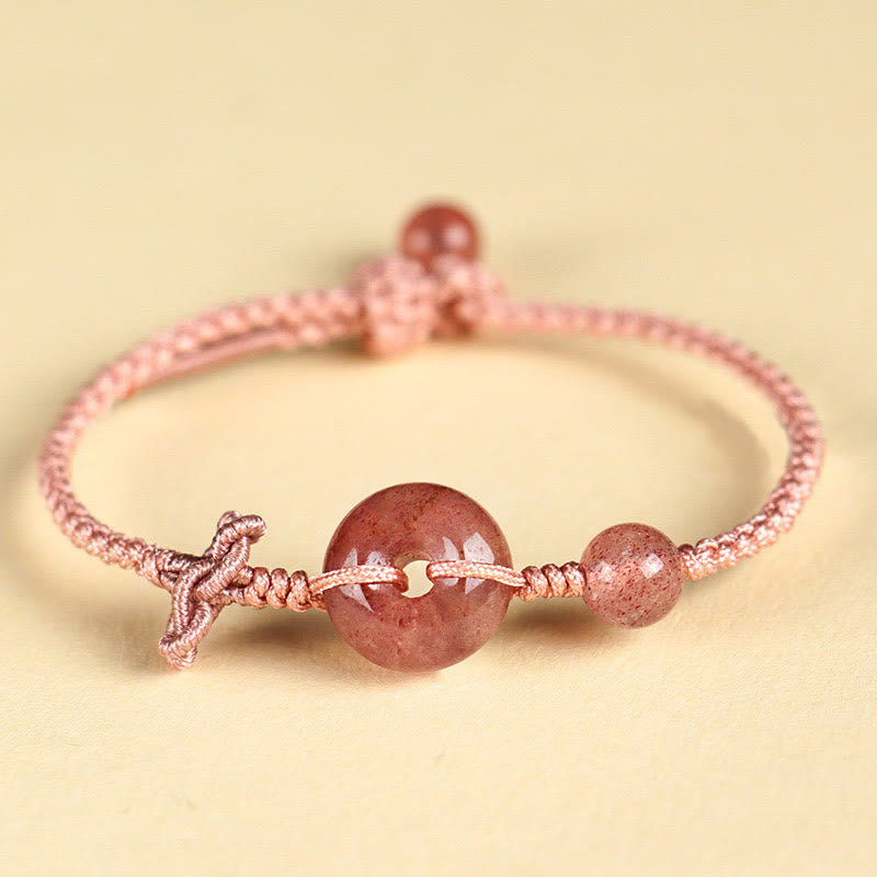 Bracelet porte-bonheur en pierres de Bouddha, jaspe rouge, quartz rose, diverses roches naturelles, boucle de paix, nœud