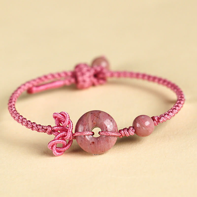 Bracelet porte-bonheur en pierres de Bouddha, jaspe rouge, quartz rose, diverses roches naturelles, boucle de paix, nœud