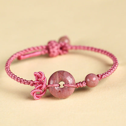Bracelet porte-bonheur en pierres de Bouddha, jaspe rouge, quartz rose, diverses roches naturelles, boucle de paix, nœud