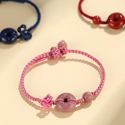 Bracelet porte-bonheur en pierres de Bouddha, jaspe rouge, quartz rose, diverses roches naturelles, boucle de paix, nœud