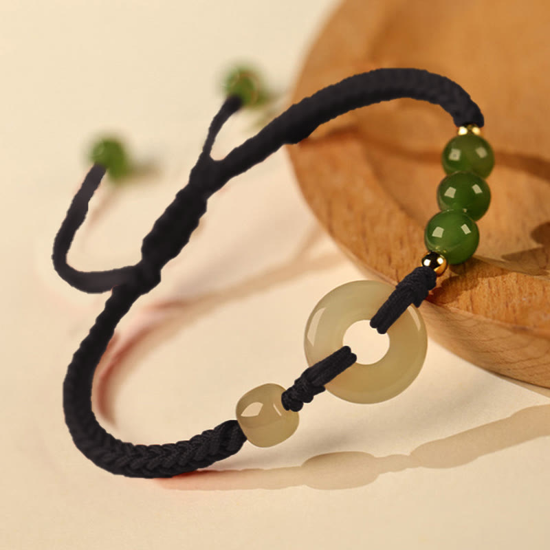 Bracelet porte-bonheur en jade naturel Hetian avec pierre de Bouddha et boucle de paix, cordon rouge, protection et chance