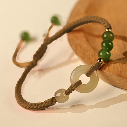 Bracelet porte-bonheur en jade naturel Hetian avec pierre de Bouddha et boucle de paix, cordon rouge, protection et chance