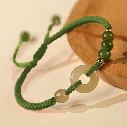 Bracelet porte-bonheur en jade naturel Hetian avec pierre de Bouddha et boucle de paix, cordon rouge, protection et chance