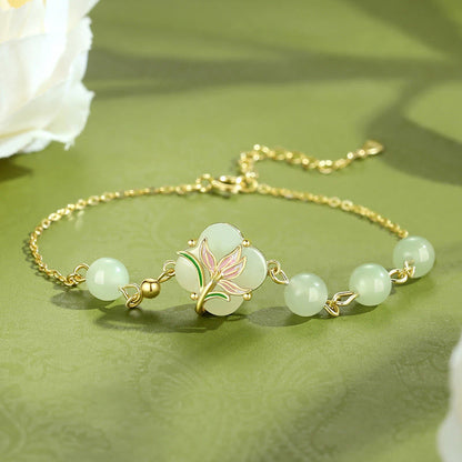 Bracelet de bénédiction en argent sterling 925 avec perles de jade Hetian et trèfle à quatre feuilles, pierres de Bouddha 