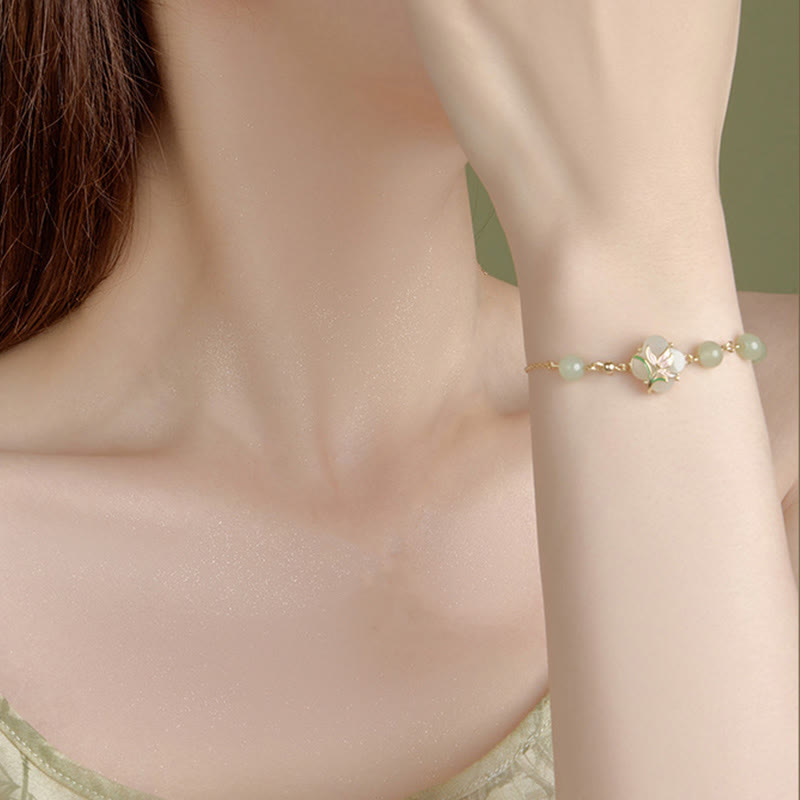 Bracelet de bénédiction en argent sterling 925 avec perles de jade Hetian et trèfle à quatre feuilles, pierres de Bouddha 