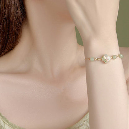 Bracelet de bénédiction en argent sterling 925 avec perles de jade Hetian et trèfle à quatre feuilles, pierres de Bouddha 