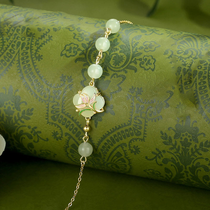 Bracelet de bénédiction en argent sterling 925 avec perles de jade Hetian et trèfle à quatre feuilles, pierres de Bouddha 