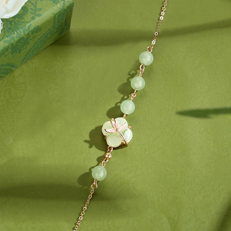 Bracelet de bénédiction en argent sterling 925 avec perles de jade Hetian et trèfle à quatre feuilles, pierres de Bouddha 
