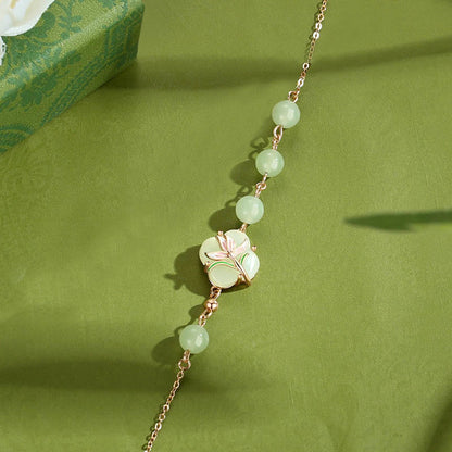 Bracelet de bénédiction en argent sterling 925 avec perles de jade Hetian et trèfle à quatre feuilles, pierres de Bouddha 