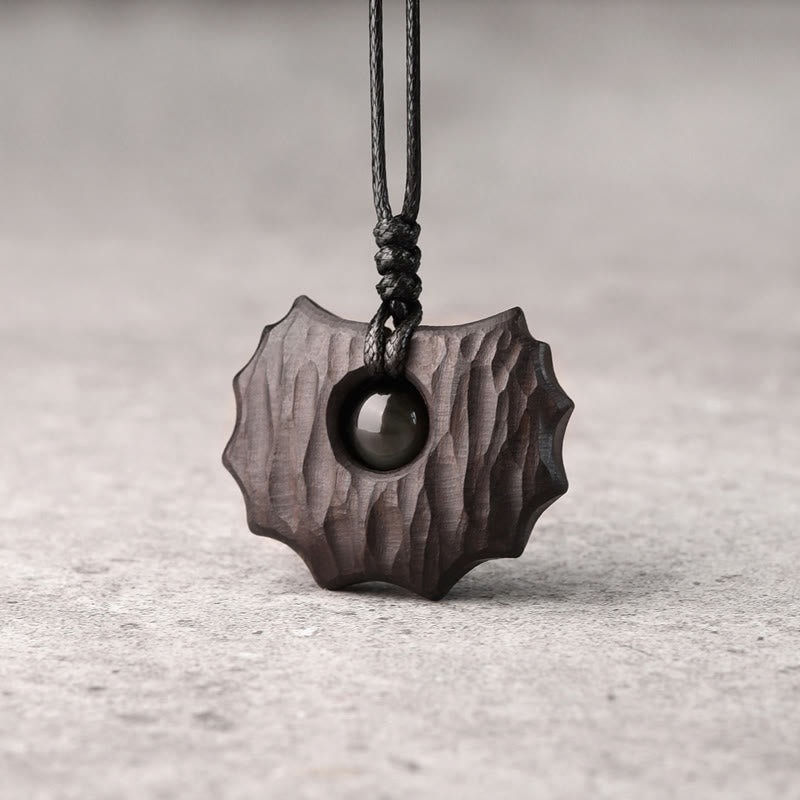 Collier pendentif en obsidienne et bois d'ébène de forme irrégulière, pierres de Bouddha, paix et calme 