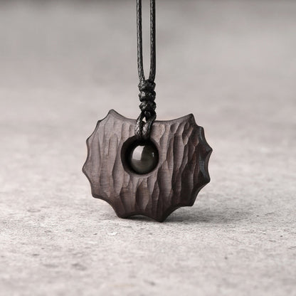 Collier pendentif en obsidienne et bois d'ébène de forme irrégulière, pierres de Bouddha, paix et calme 