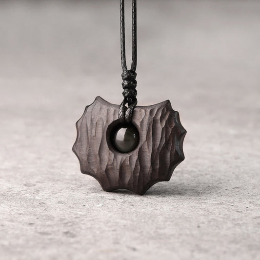 Collier pendentif en obsidienne et bois d'ébène de forme irrégulière, pierres de Bouddha, paix et calme 