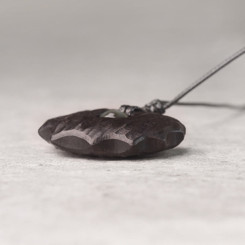 Collier pendentif en obsidienne et bois d'ébène de forme irrégulière, pierres de Bouddha, paix et calme 