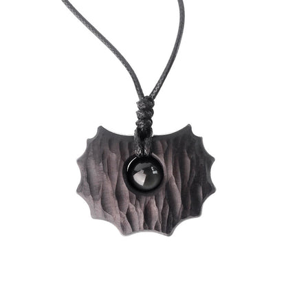 Collier pendentif en obsidienne et bois d'ébène de forme irrégulière, pierres de Bouddha, paix et calme 