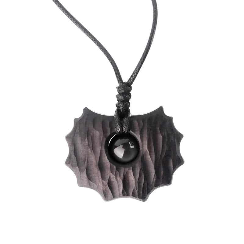 Buddha Stones Ebony Wood Obsidian Irregular Shape Peace Calm Necklace Pendant