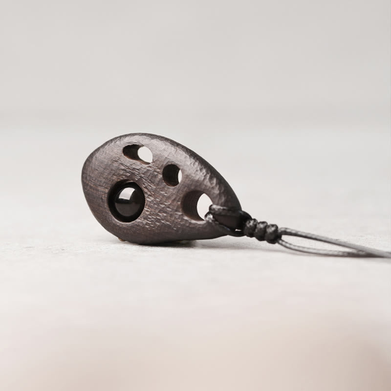 Collier pendentif en obsidienne creuse incrustée de pierres de Bouddha, bois d'ébène, paix et calme 
