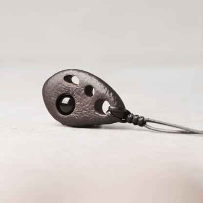 Collier pendentif en obsidienne creuse incrustée de pierres de Bouddha, bois d'ébène, paix et calme 