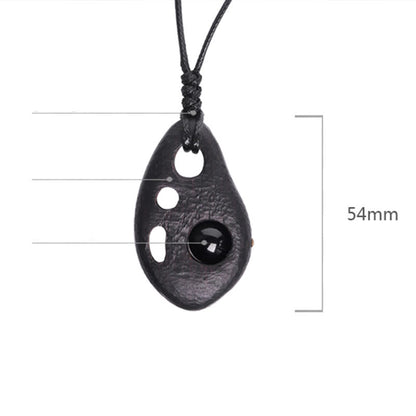 Collier pendentif en obsidienne creuse incrustée de pierres de Bouddha, bois d'ébène, paix et calme 