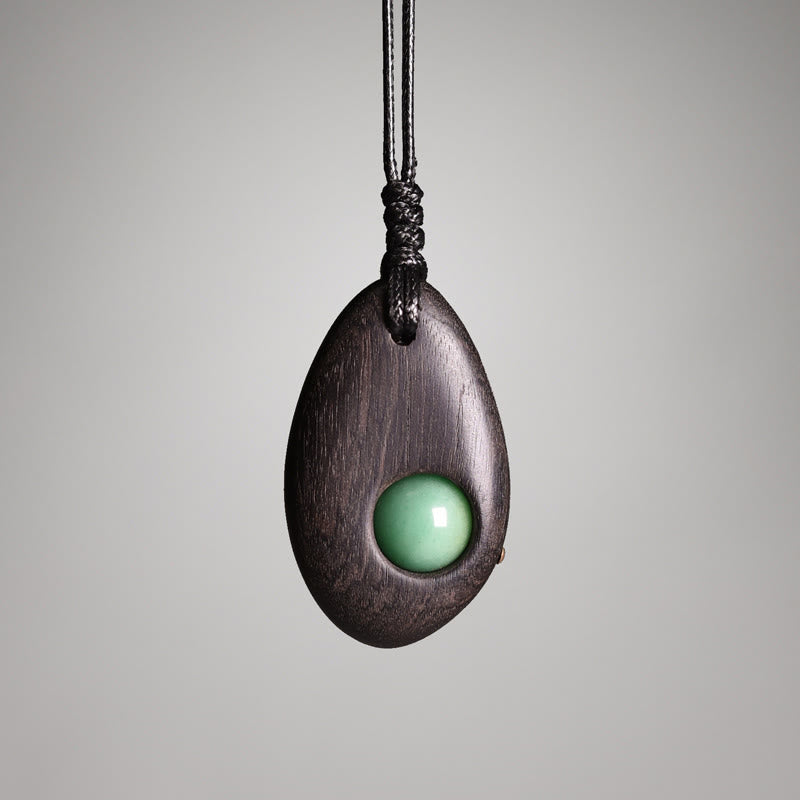 Collier pendentif en aventurine verte et bois d'ébène avec pierres de Bouddha, paix et calme 