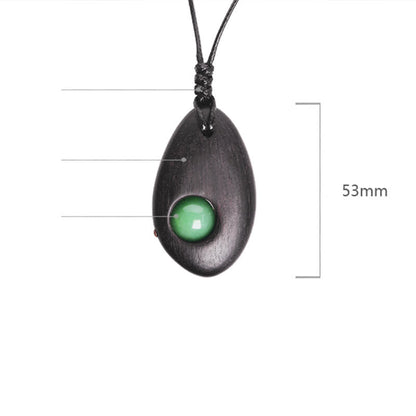 Collier pendentif en aventurine verte et bois d'ébène avec pierres de Bouddha, paix et calme 