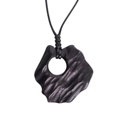 Collier pendentif en bois d'ébène creux de forme irrégulière, pierres de Bouddha, équilibre de la paix 