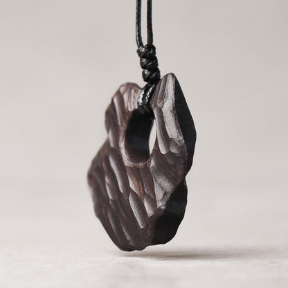 Collier pendentif en bois d'ébène creux de forme irrégulière, pierres de Bouddha, équilibre de la paix 