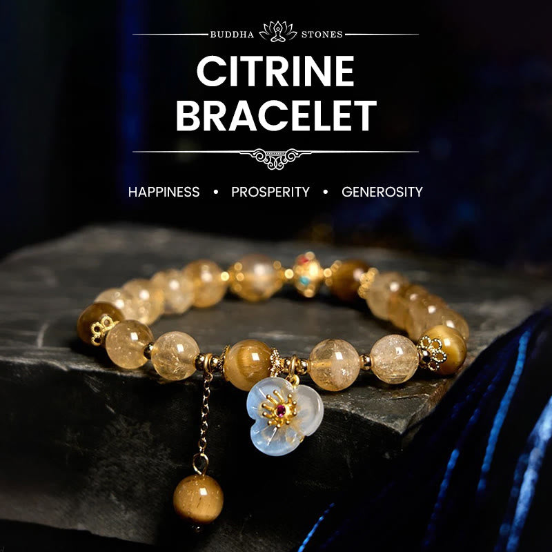 Prosperity Protection Citrine Tiger Eye Flower Charm Bracelet