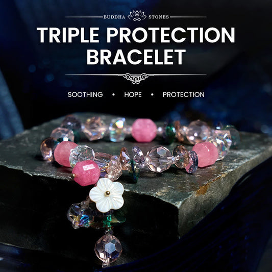 Bracelet de chaleur en pierres de Bouddha, cristal rose, cristal vert, cristal blanc et fleur 
