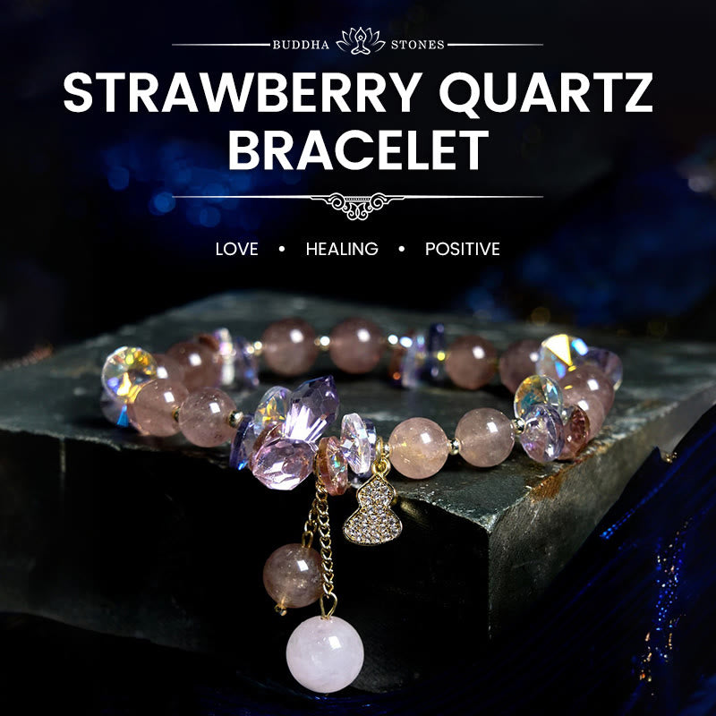 Bracelet positif en cristal de quartz fraise et gourde Buddha Stones 