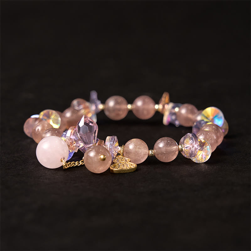 Buddha Stones Strawberry Quartz Crystal Gourd Positive Bracelet