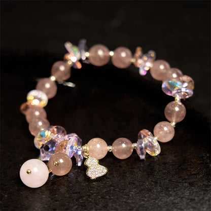 Bracelet positif en cristal de quartz fraise et gourde Buddha Stones 
