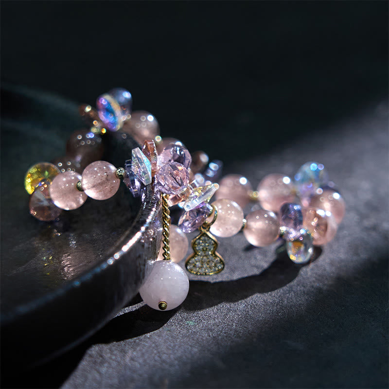 Bracelet positif en cristal de quartz fraise et gourde Buddha Stones 