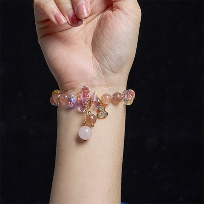Bracelet positif en cristal de quartz fraise et gourde Buddha Stones 