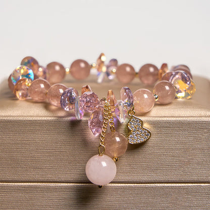 Bracelet positif en cristal de quartz fraise et gourde Buddha Stones 