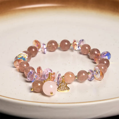 Bracelet positif en cristal de quartz fraise et gourde Buddha Stones 