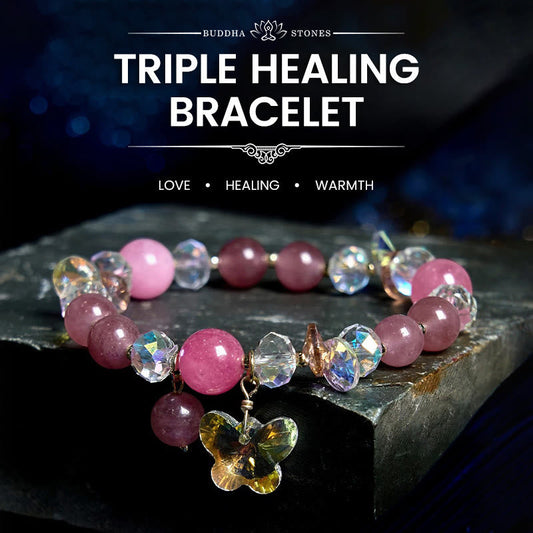 Bracelet d'amour papillon en cristal blanc et cristal rose en quartz fraise Buddha Stones 