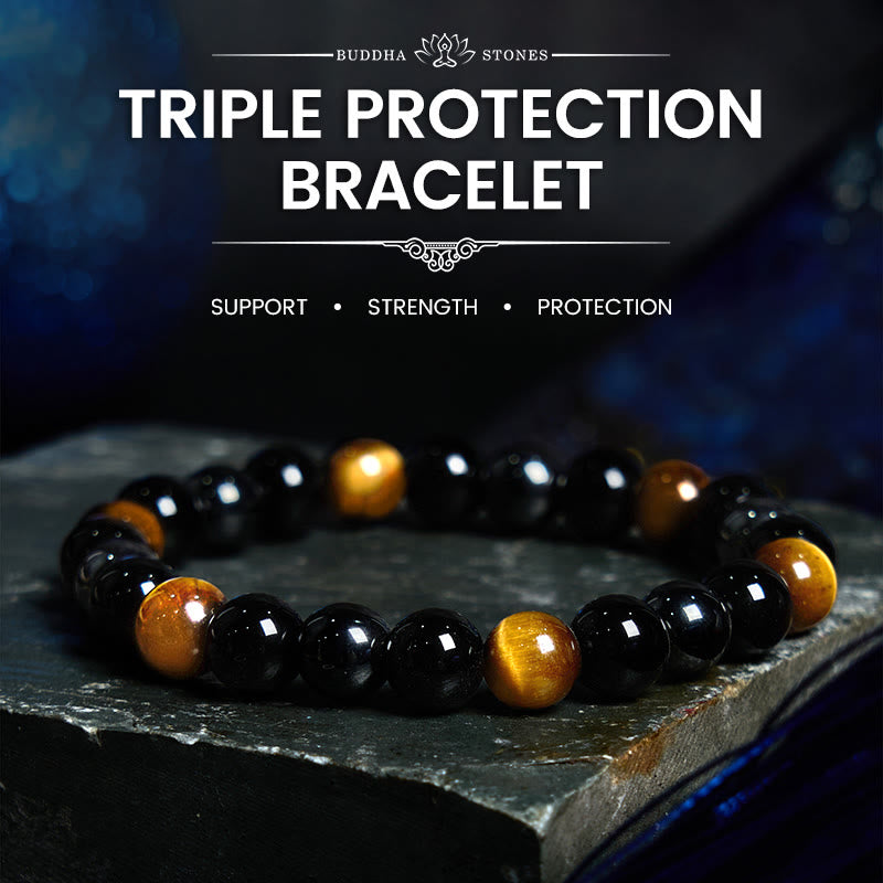 Support Powerful Natural Tiger's Eye Obsidian Hematite Bracelet