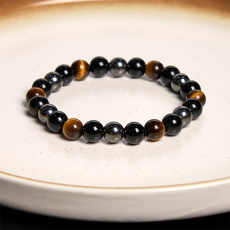 Support Powerful Natural Tiger's Eye Obsidian Hematite Bracelet