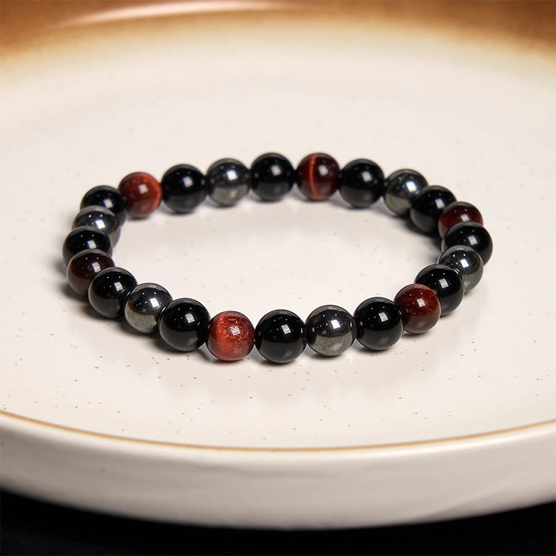 Support Powerful Natural Tiger's Eye Obsidian Hematite Bracelet