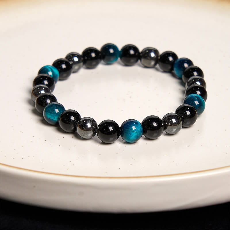 Support Powerful Natural Tiger's Eye Obsidian Hematite Bracelet