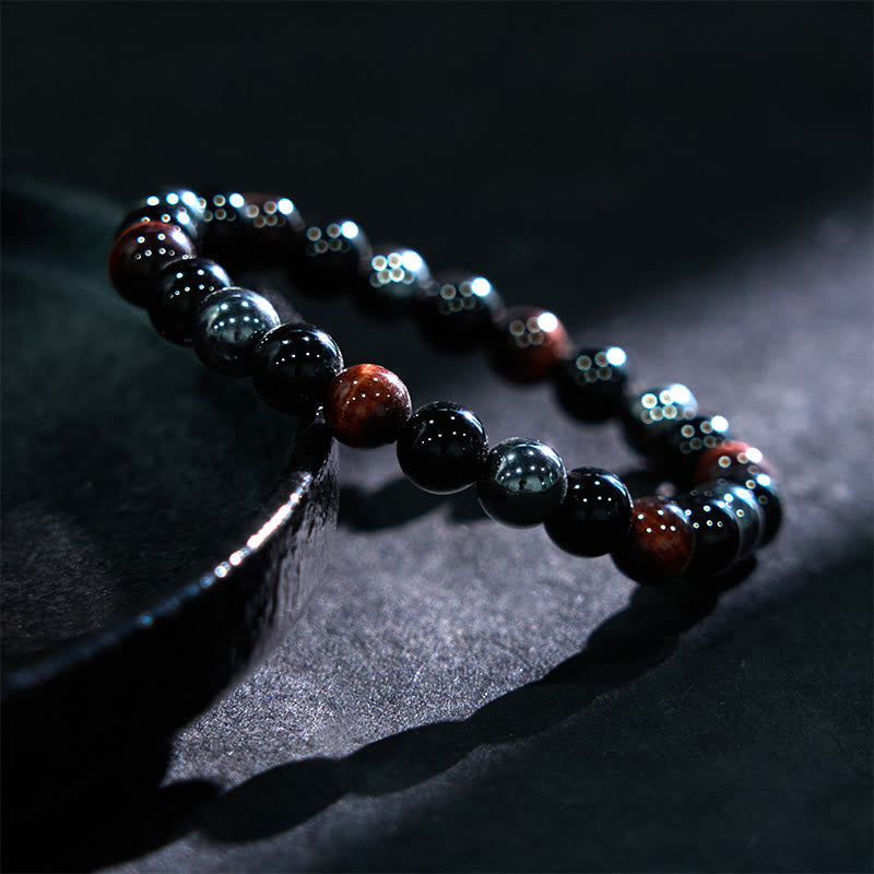 Support Powerful Natural Tiger's Eye Obsidian Hematite Bracelet