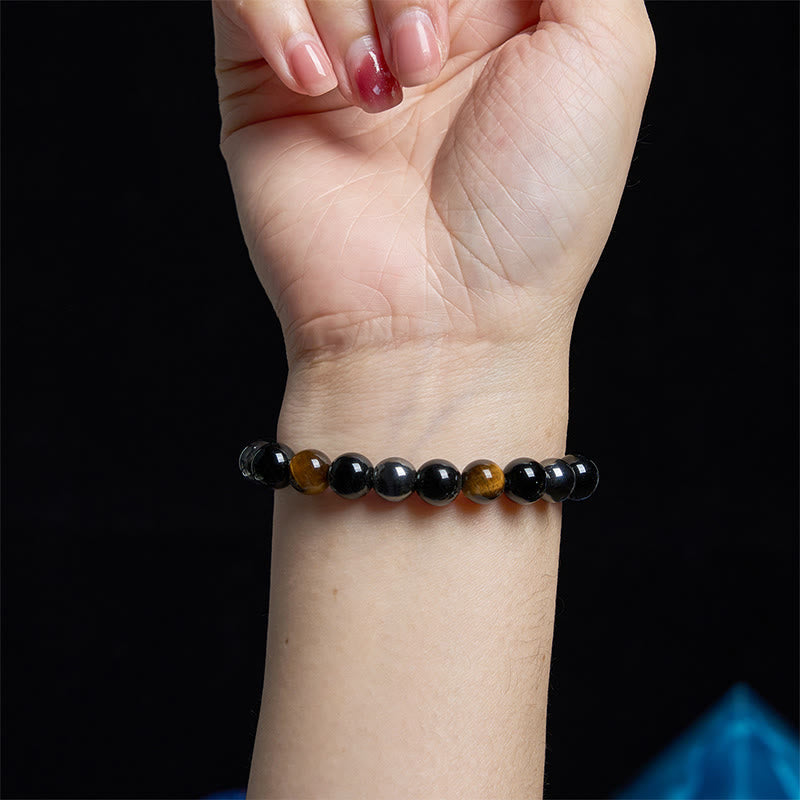 Support Powerful Natural Tiger's Eye Obsidian Hematite Bracelet