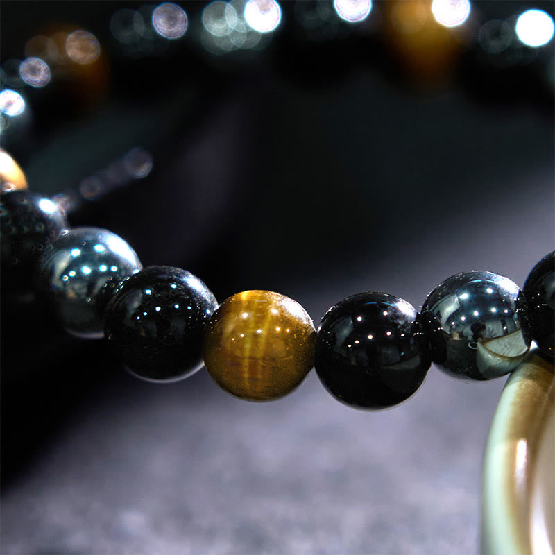 Support Powerful Natural Tiger's Eye Obsidian Hematite Bracelet