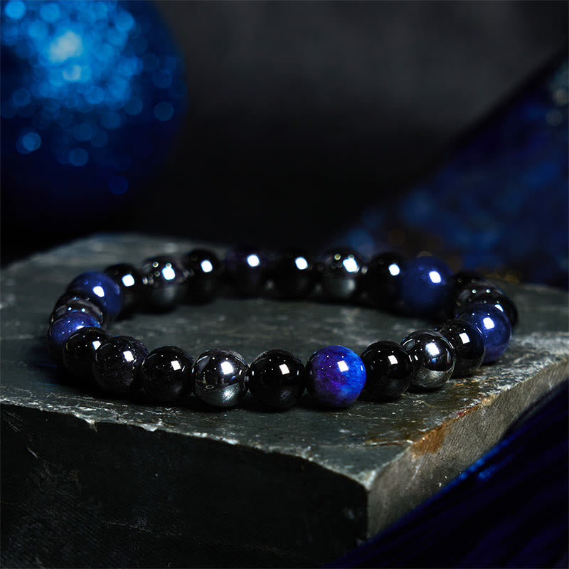 Support Powerful Natural Tiger's Eye Obsidian Hematite Bracelet