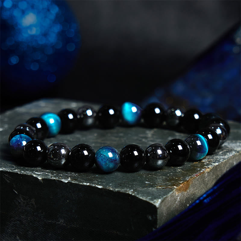 Support Powerful Natural Tiger's Eye Obsidian Hematite Bracelet