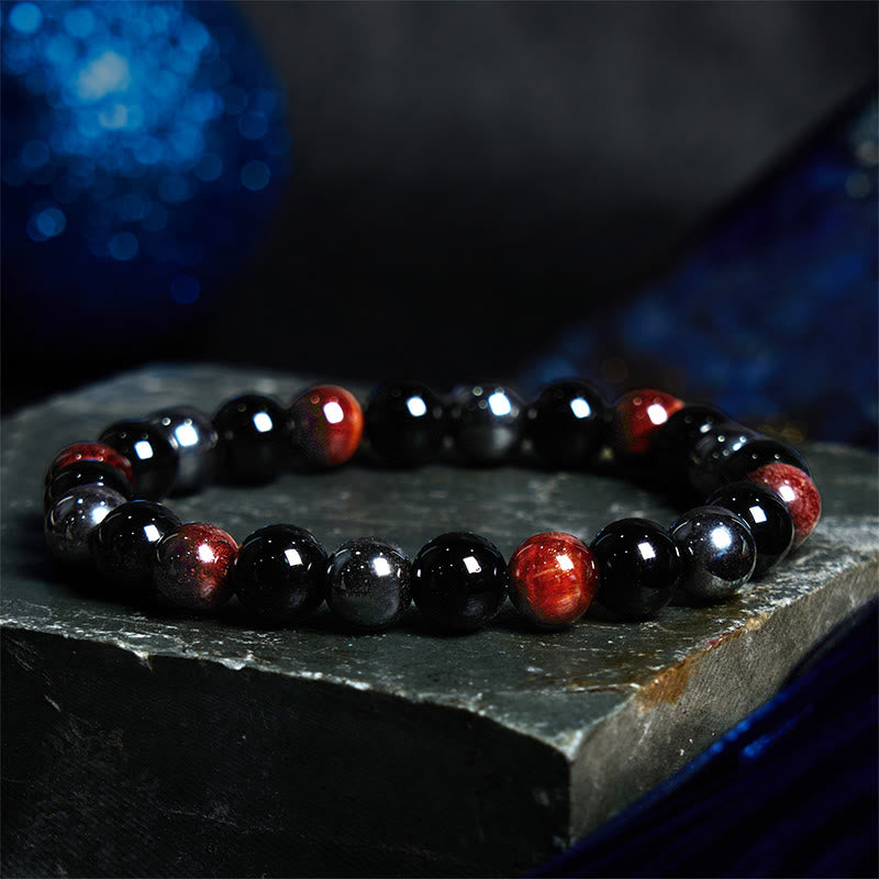 Support Powerful Natural Tiger's Eye Obsidian Hematite Bracelet