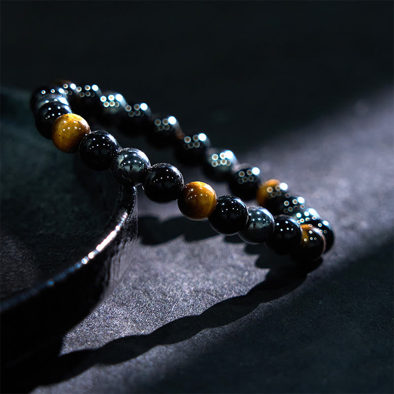 Support Powerful Natural Tiger's Eye Obsidian Hematite Bracelet